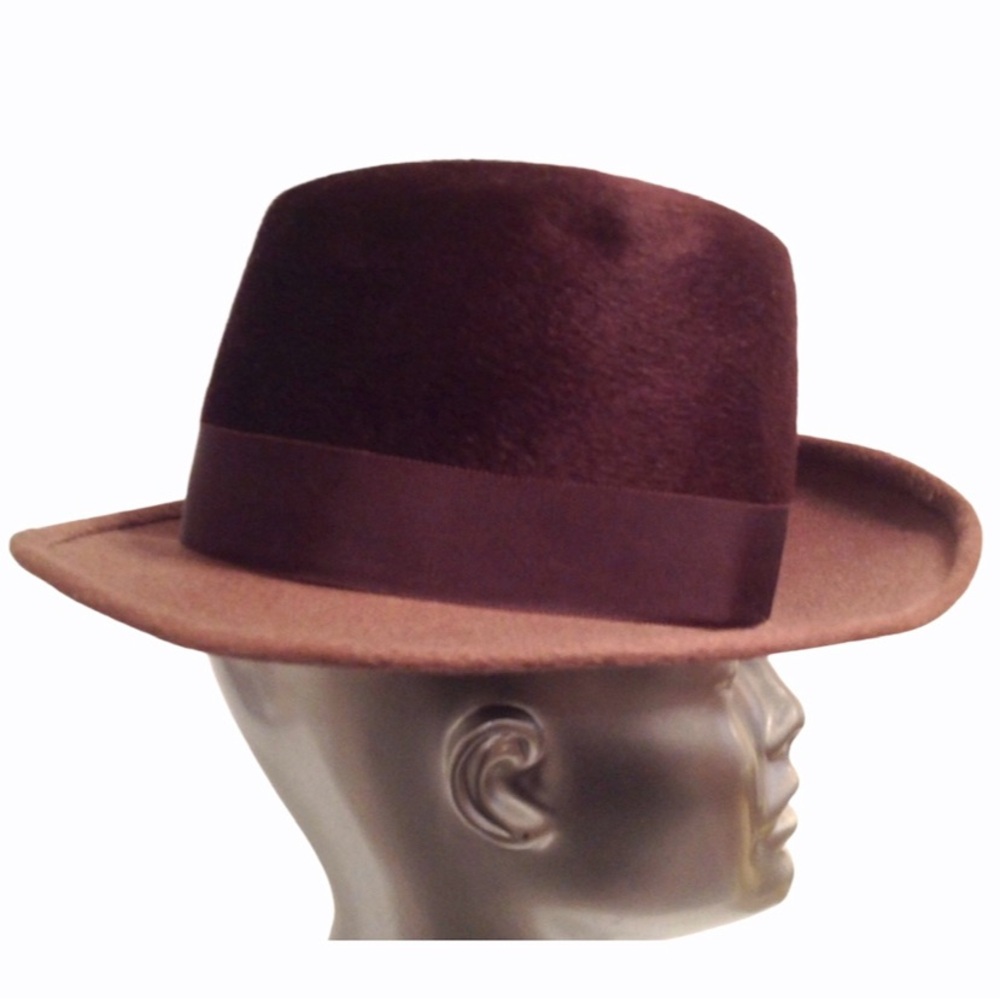 Vtg Womens Hat Tall Brushed Velour Cloche Camel and Dark Brown Italy .